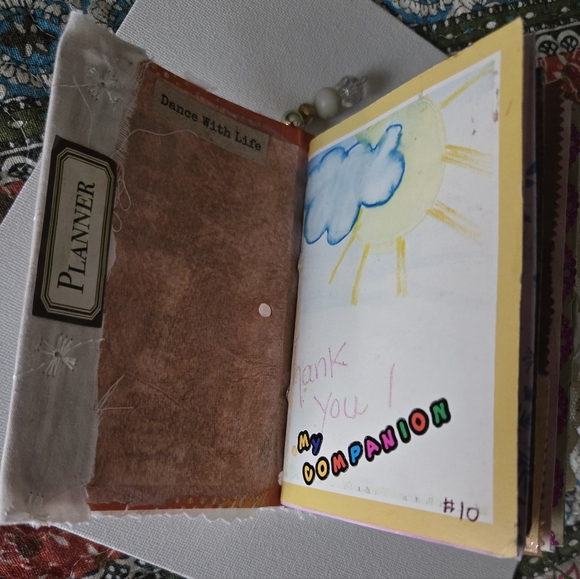 Embroidered White Journal  Handmade with Beaded Charm Free Jewelry Inside - Picture 2 of 16